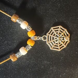 Silver Spiderweb Brown & Tan Necklace